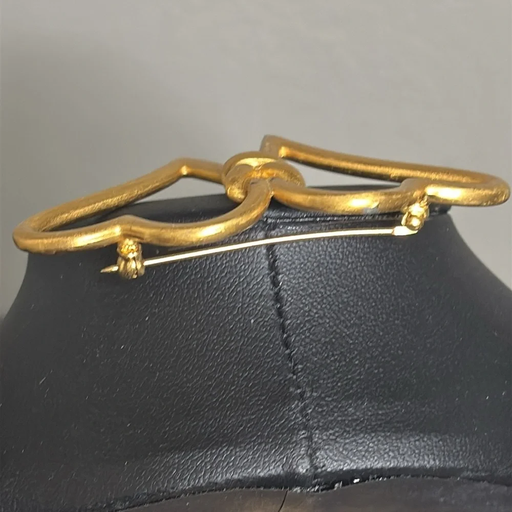 Anne Klein Open Heart Gold Tone Double Heart Brooch Signed AK